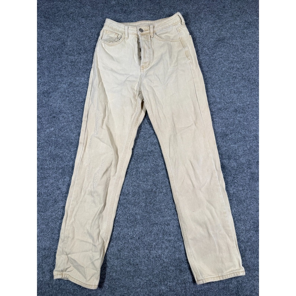 SheIn Straight Leg Jeans Womens 26x28 Beige Denim Streetwear Mid Rise Button Zip